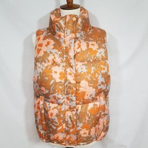 PrAna Women's Small Hellebore Lightweight Down Insulated Vest Orange Floral